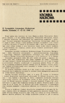 II Europejskie Sympozjum Ekologiczne (Berlin Zachodni, 8-12 IX 1980 r.)