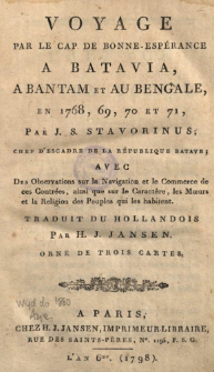 Voyage Par Le Cap De Bonne-Esp&eacute;rance A Batavia, A Bantam Et Au Bengale, En 1768, 69, 70 et 71