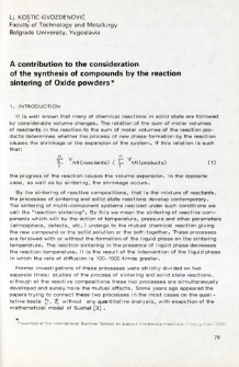 A constribution to the sonsideration of the synthesis of compounds by the reaction sintering of Oxide powders = Niekt&oacute;re aspekty reakcji składnik&oacute;w w procesie spiekania sproszkowanych tlenk&oacute;w