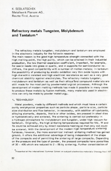 Refractory metals Tungsten, Molybdenum and Tantalum = Trudnotopliwqe metale: wolfram, molibden i tantal