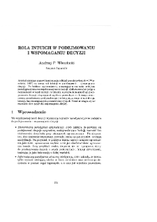 Analiza systemowa i zarządzanie : książka jubileuszowa z okazji 50-lecia pracy naukowej Romana Kulikowskiego * Rola intuicji w podejmowaniu i wspomaganiu decyzji