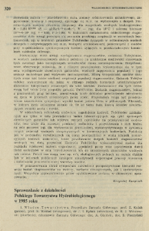 Sprawozdanie z działalności Polskiego Towarzystwa Hydrobiologicznego w 1985 roku