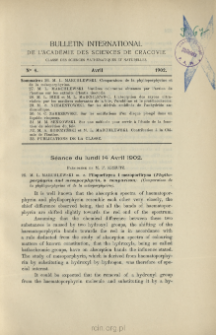 Bulletin International de L'Académie des Sciences de Cracovie. Classe des Sciences Mathématiques et Naturelles. Anzeiger der Akademie der Wissenschaften in Krakau. Mathematisch-Naturwissenschaftliche Klasse. Reihe B, Biologische Wissenschaften. Série B, Sciences Naturelles, No 4