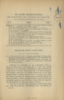 Bulletin International de L'Académie des Sciences de Cracovie. Classe des Sciences Mathématiques et Naturelles. Anzeiger der Akademie der Wissenschaften in Krakau. Mathematisch-Naturwissenschaftliche Klasse. Reihe B, Biologische Wissenschaften. Série B, Sciences Naturelles, No 7
