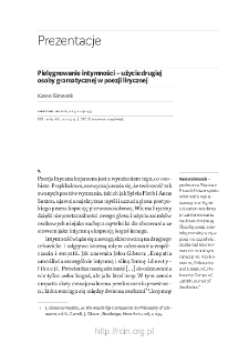 Pielęgnowanie intymności &ndash; użycie drugiej osoby gramatycznej w poezji lirycznej