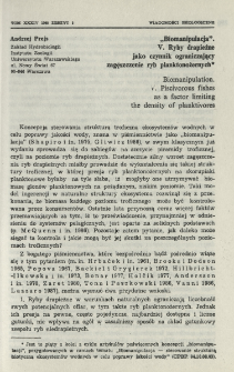 "Biomanipulacja". V. Ryby drapieżne jako czynnik ograniczający zagęszczenie ryb planktonożernych