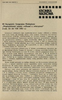 III Europejskie Sympozjum Ekologiczne "Współzależność między roślinami a zwierzętami" (Lund, 22-26 VIII 1983 r.)