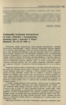 Ogólnopolska konferencja hydrograficzna na temat "Naturalne i antropogeniczne przemiany jezior i mokradeł w Polsce" (Bachotek, 22-24 IX 1988 r.)