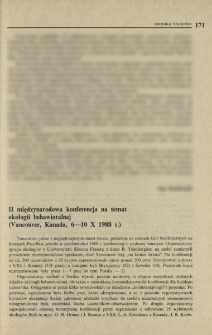 II Międzynarodowa konferencja na temat ekologii behawioralnej (Vancouver, Kanada, 6-10 X 1988 r.)