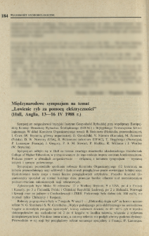 Międzynarodowe sympozjum na temat "Łowienie ryb za pomocą elektryczności" (Hull, Anglia, 13-16 IV 1988 r.)