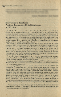 Sprawozdanie z działalności Polskiego Towarzystwa Hydrobiologicznego w 1989 roku