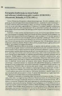 Europejska konferencja na temat badań nad ochroną i rekultywacją gleb i osadów (EUROSOL) (Maastricht, Holandia, 6-12 IX 1992 r.)