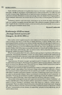 Konferencja ASB na temat " Strategia historii życiowych" (Glasgow, 16-18 IX 1992 r.)