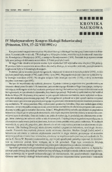 IV Międzynarodowy Kongres Ekologii Behawioralnej (Princeton, USA, 17-22 VIII 1992 r.)