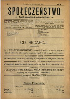 Społeczeństwo : tygodnik naukowo-literacki, społeczny i polityczny 1909 N.1