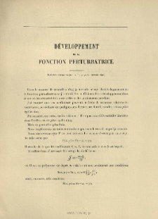 Développement de la fonction perturbatrice ( Bull. astron., t. 15, 1898, p. 70-71)