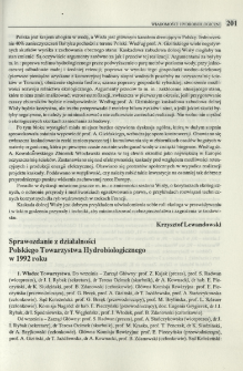 Sprawozdanie z działalności Polskiego Towarzystwa Hydrobiologicznego w 1992 roku