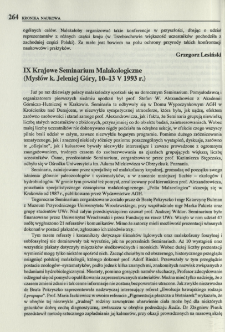 IX Krajowe Seminarium Malakologiczne (Mysłów k. Jeleniej Góry, 10-13 V 1993 r.)