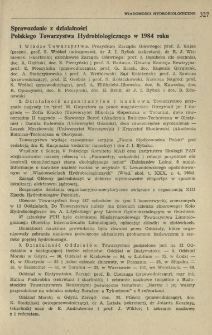 Sprawozdanie z działalności Polskiego Towarzystwa Hydrobiologicznego w 1984 roku