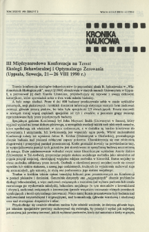 III Międzynarodowa Konferencja na Temat Ekologii Behawioralnej i Optymalnego Żerowania (Uppsala, Szwecja, 21-26 VIII 1990 r.)