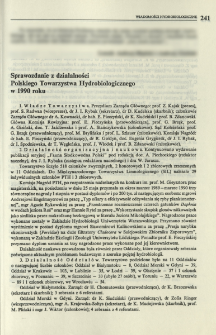Sprawozdanie z działalności Polskiego Towarzystwa Hydrobiologicznego w 1990 roku