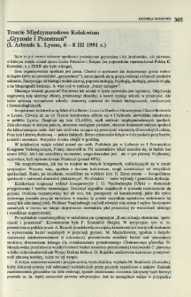 Trzecie Międzynarodowe Kolokwium "Gryzonie i Przestrzeń" (L Arbresle k. Lyonu, 6-8 III 1991 r.)