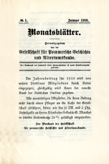 Monatsbl&auml;tter Jhrg. 24, H. 1 (1910)