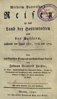 Wilhelm Patterson's Reisen in das Land der Hottentotten und der Kaffern, während der Jahre 1777, 1778 und 1779