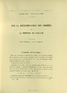 Sur la détermination des orbites par la méthode de Laplace ( Bull. astron., t. 23, 1906, p. 161-187)