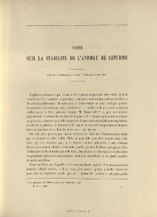 Note sur la stabilité de l'anneau de Saturne ( Bull. astron., t. 2, 1885, p. 507-508)