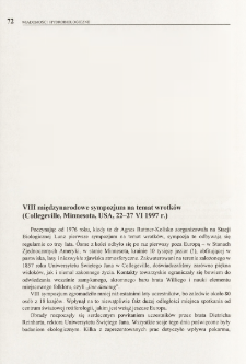 VIII międzynarodowe sympozjum na temat wrotków (Collegeville, Minnesota, USA, 22-27 VI 1997 r.)