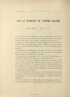 Sur la stabilité du système solaire ( Revue scientifique, 4e série, t. 9, 1898, p. 609-613)