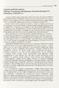 I jesienne spotkanie naukowe Polskiego Towarzystwa Ekologicznego i Komitetu Ekologii PAN (Warszawa, 13 XII 1997 r.)