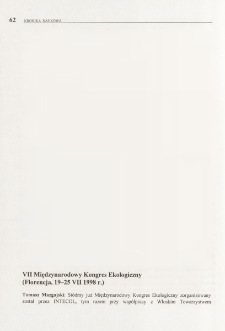 VII Międzynarodowy Kongres Ekologiczny (Florencja, 19-25 VII 1998 r.)