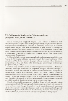 XII Ogólnopolska Konferencja Chiropterologiczna (Krzydlina Mała, 14-15 XI 1998 r.)