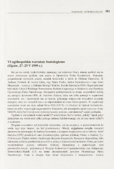 VI og&oacute;lnopolskie warsztaty bentologiczne (Ojc&oacute;w, 27-29 V 1999 r.)