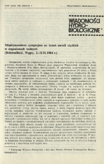 Międzynarodowe sympozjum na temat metali ciężkich w organizmach wodnych (Balatonf&uuml;red, Węgry, 2-8 IX 1984 r.)