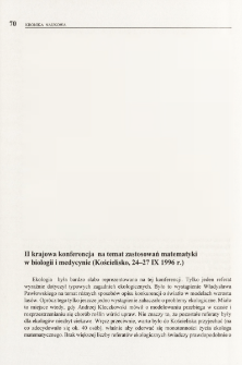 II krajowa konferencja na temat zastosowań matematyki w biologii i medycynie (Kościelisko, 24-27 IX 1996 r.)