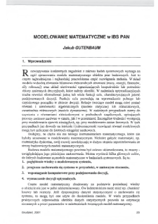 Badania systemowe : xxv-lecie Instytutu Badań Systemowych PAN * Modelowanie matematyczne w IBS PAN