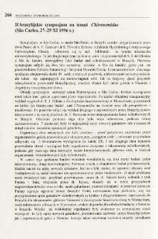 II brazylijskie sympozjum na temat Chironomidae (São Carlos, 27-29 XI 1996 r.)