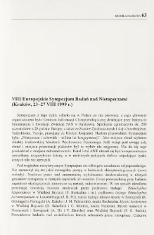 VIII Europejskie Sympozjum Badań nad Nietoperzami (Kraków, 23-27 VIII 1999 r.)