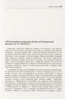 VIII Europejskie Sympozjum Badań nad Nietoperzami (Krak&oacute;w, 23-27 VIII 1999 r.)
