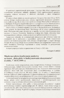 Międzynarodowa konferencja naukowa na temat "Rola gleby w funkcjonowaniu ekosystemów" (Lublin, 7-10 IX 1999 r.)