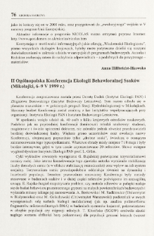 II Ogólnopolska Konferencja Ekologii Behawioralnej Ssaków (Mikołajki, 6-9 V 1999 r.)