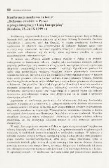 Konferencja naukowa na temat "Ochrona owadów w Polsce u progu integracji z Unią Europejską" (Kraków, 23-24 IX 1999 r.)