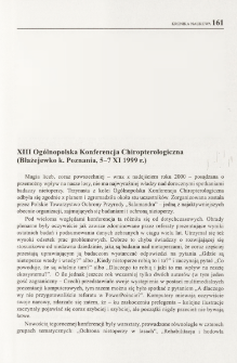XIII Og&oacute;lnopolska Konferencja Chiropterologiczna (Błażejewko k. Poznania, 5-7 XI 1999 r.)