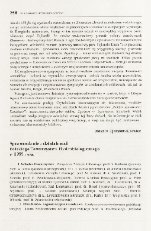 Sprawozdanie z działalności Polskiego Towarzystwa Hydrobiologicznego w 1999 roku