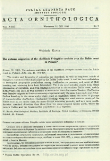 The autumn migration of the chaffinch Fringilla coelebs over the Baltic coast in Poland