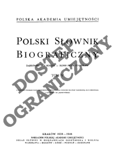 Polski słownik biograficzny T. 5 (1939-1946), Dąbrowski Jan Henryk - Dunin Piotr Stanisław, Część wstępna