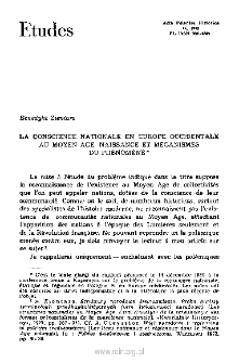 La conscience nationale en Europe occidentale au Moyen Age. Naissance et mécanismes du phénomène